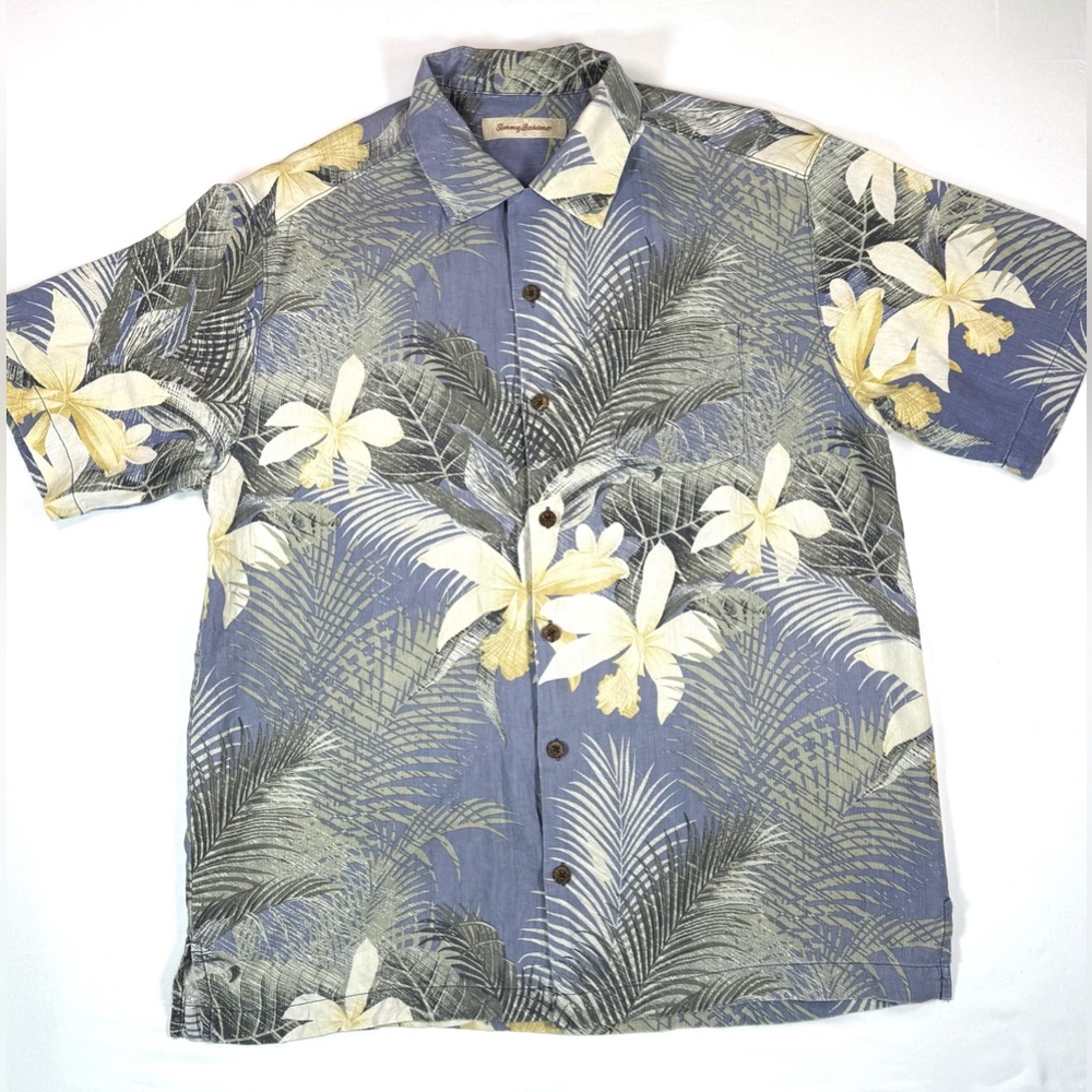TOMMY BAHAMA Mens 100% Silk Hawaiian Camp Shirt M Coastal‎ Grandpa Floral Y2K